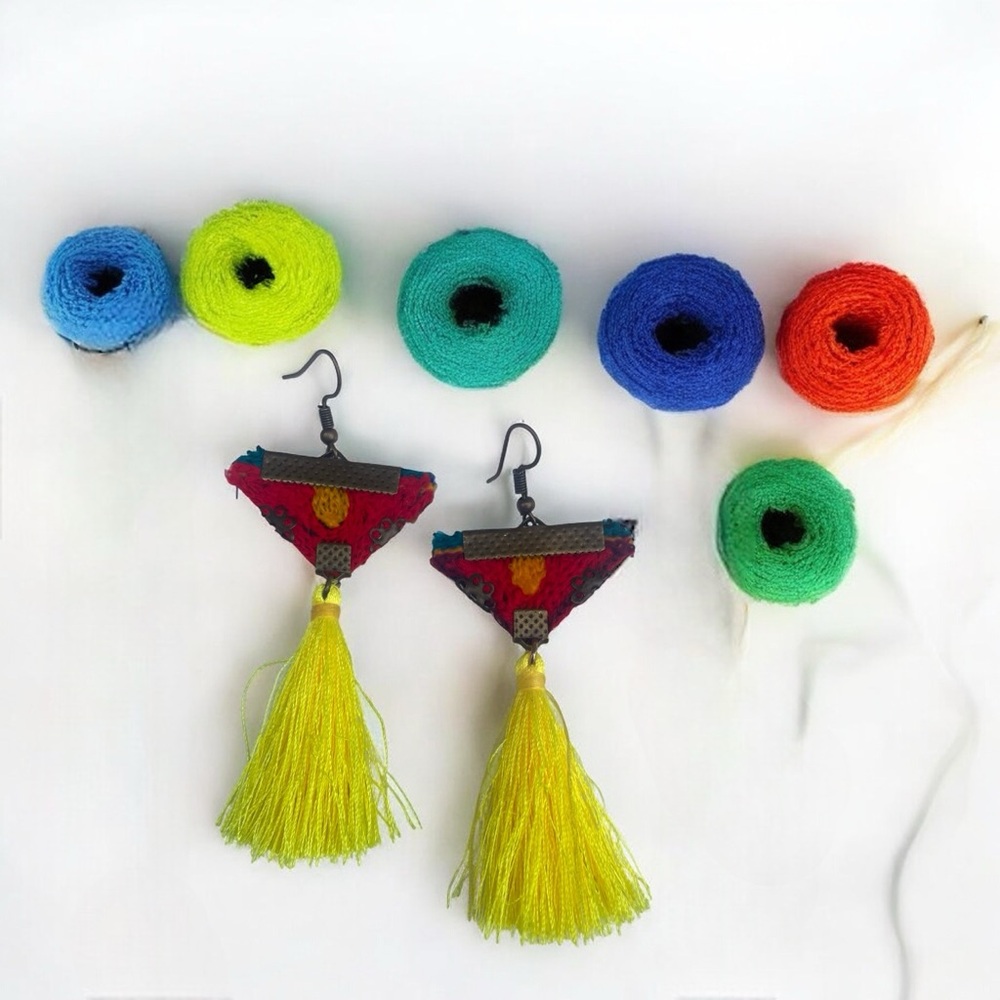 Dangling earrings boho style fabric handmade earrings